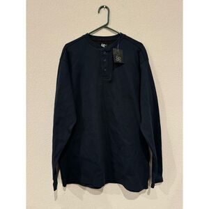 R&R Men's Size‎ Large Henley Ribbed Knit Henley Shirt Navy Blue